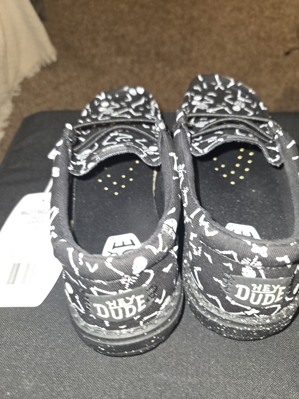 New Hey Dude Kids' Wally Skeletons Slip-On Shoes - Black/White - Picture 5 of 6